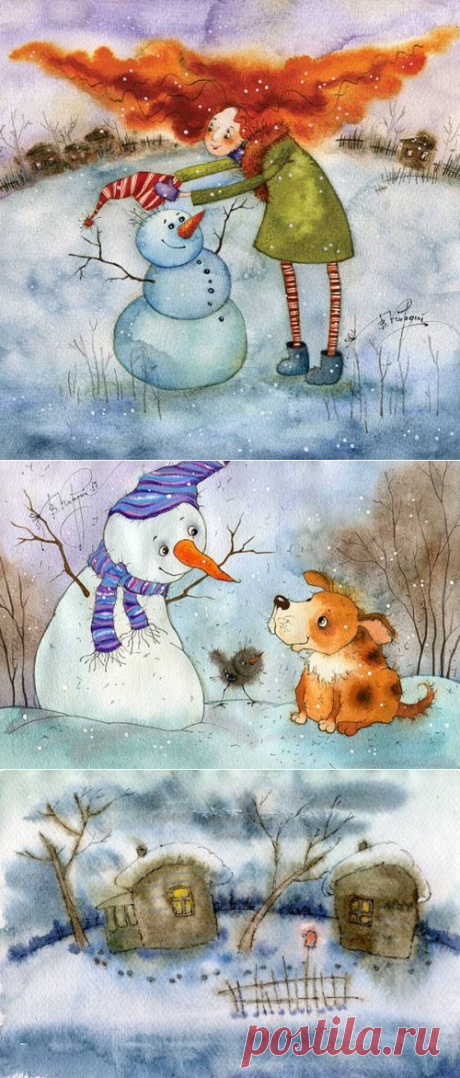 Зимние работы человека-мультяшки Виктории Кирдий.