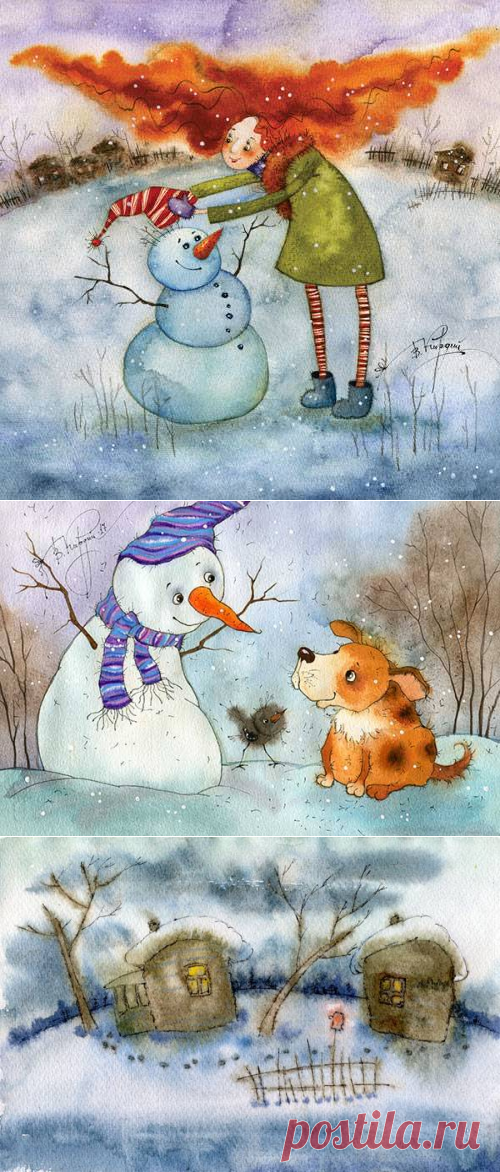Зимние работы человека-мультяшки Виктории Кирдий.