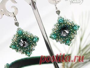 Плетение сережек-ромбиков из риволи Сваровски - Ярмарка Мастеров - ручная работа, handmade