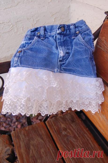 Adorable Upcycled Wrangler and Lace Skirt