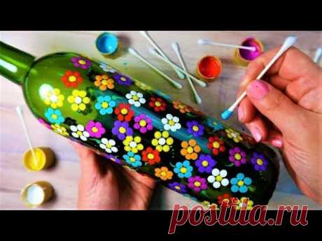 SUPER EASY Qtip Bottle Painting Rainbow Dot Flowers | How To with Lydia May