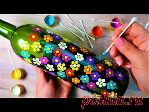 SUPER EASY Qtip Bottle Painting Rainbow Dot Flowers | How To with Lydia May