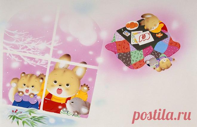 И кролик Посмотреть животное иллюстраций снег, кролик дремал в котацу