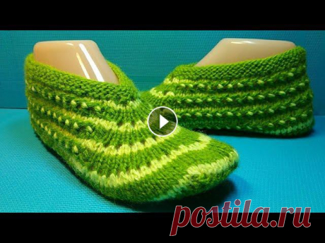 #703 Домашние следки спицами /тапочки с бесшовной подошвой/ подробный мастер класс. #703 Домашние следки спицами/ тапочки с красивым носиком/...