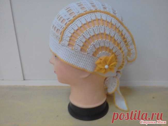 . Бандана женская Всем Страномамочкам доброе утро!.Заказали мне женскую бандану на лето.Вот что получилось.Описаний в интернете много,я вязала по этой схеме: Ниточки Пехорка Детский хлопок.