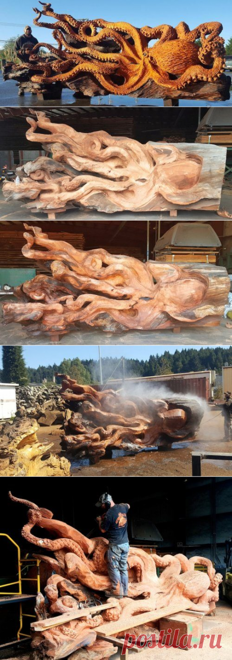 Осьминог, вырезанный из цельного куска дерева