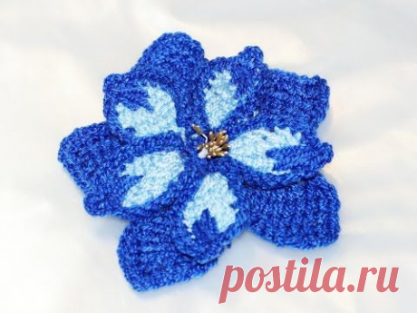 Синий цветок тунисским крючком (blue flower (Tunisian hook)