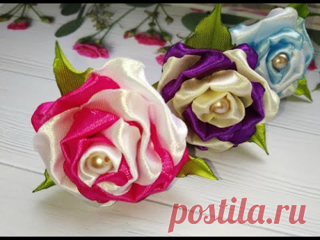 Розы из лент. Роза канзаши. Цветы из лент.