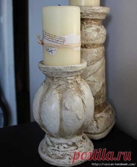 Гипсовые подсвечники в стиле Винтаж из пластиковых бутылок
