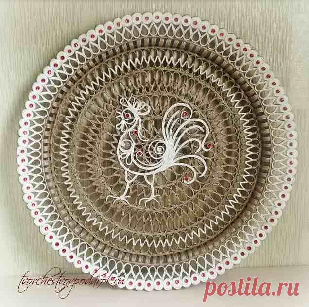 Круглый поднос Петушок | Поднос своими руками Большой круглый поднос своими руками из джута.Настенное панно своими руками.Джутовая филигрань для начинающих.Рисунки для джутовой филиграни.