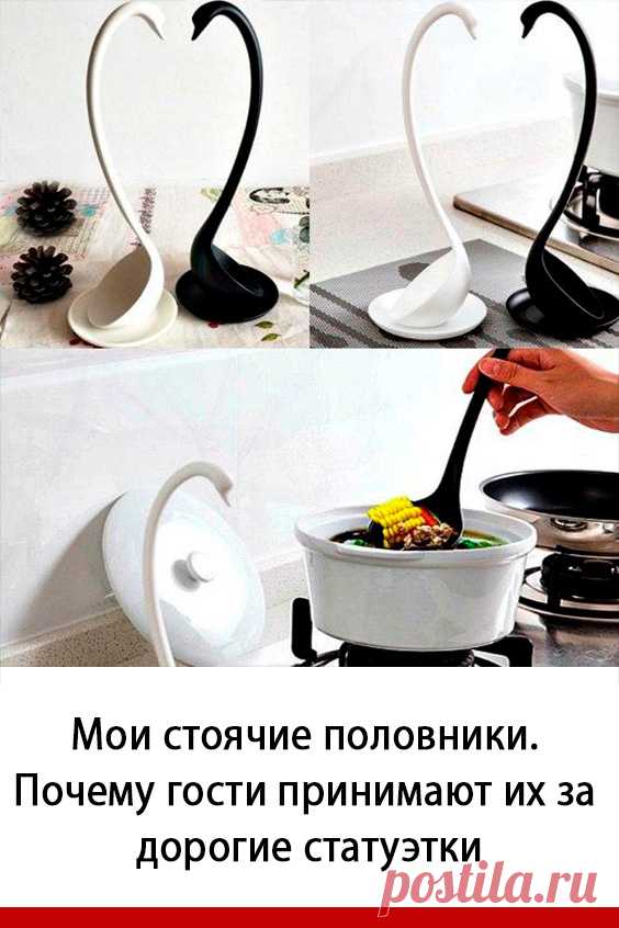Никогда не думала, что обычный половник для супа, помимо своего прямого назначения может выполнять еще и функцию декора. Однажды, я бродила по магазину посуды и увидела издалека красивые фигурки лебедей. Я давно хотела облагородить свою черно-белую кухню, и как раз искала «что-то» в такой цветовой гамме. Когда я подошла поближе, то поняла, что эти статуэтки являются половниками. Естественно, я сразу же купила их и принесла домой.