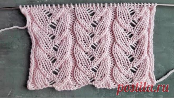 Ажурная ложная коса спицами поворотными рядами