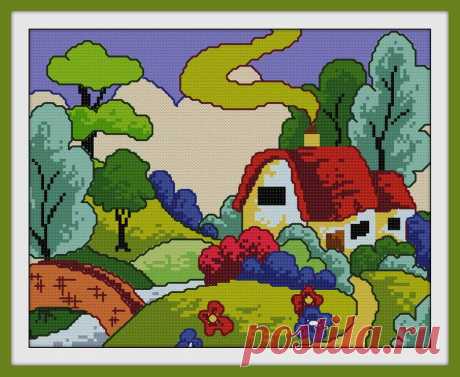 Village Cross Stitch PDF Pattern Download Cross Stitch Pattern | Etsy