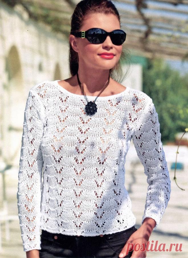 Вязание крючком и спицами - Пуловер ажурным узором