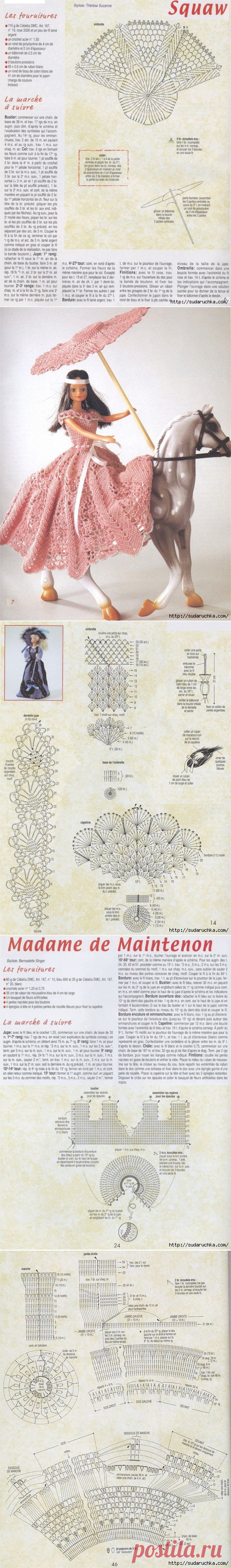 Вязанные наряды для кукол. Схемы для вязания крючком.