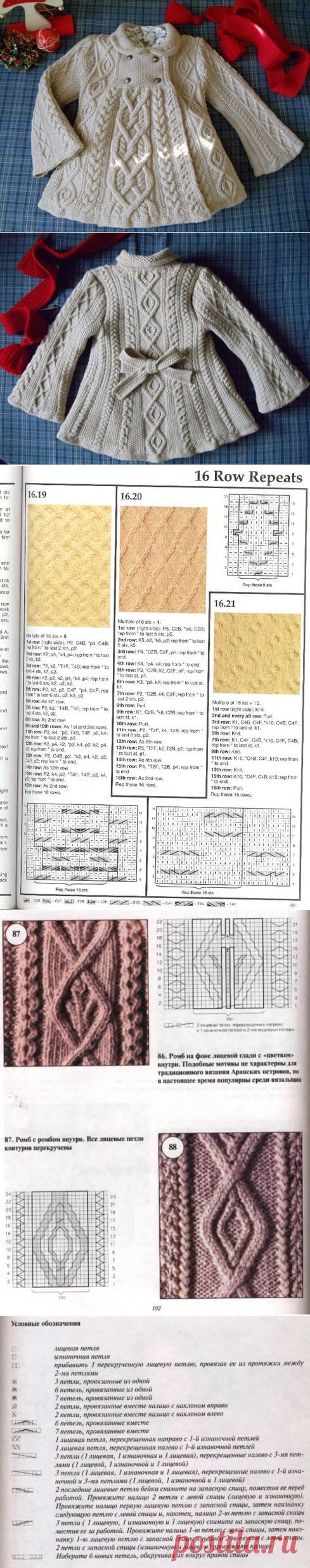 Пальто с аранами для девочки до 4-х лет