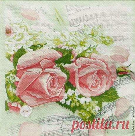 Купить салфетки для декупажа Розы на нотах декупажный принт - салфетка для декупажа, декупажный принт