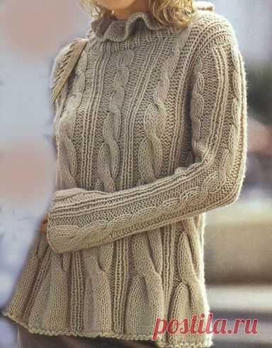 Hand Knit Sweater with Cables Made from soft alpaca Yarn
