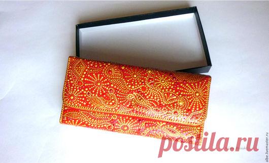 Купить Кошелек Золотой сон точечная роспись - абстрактный, красный золотой, кошелек с росписью