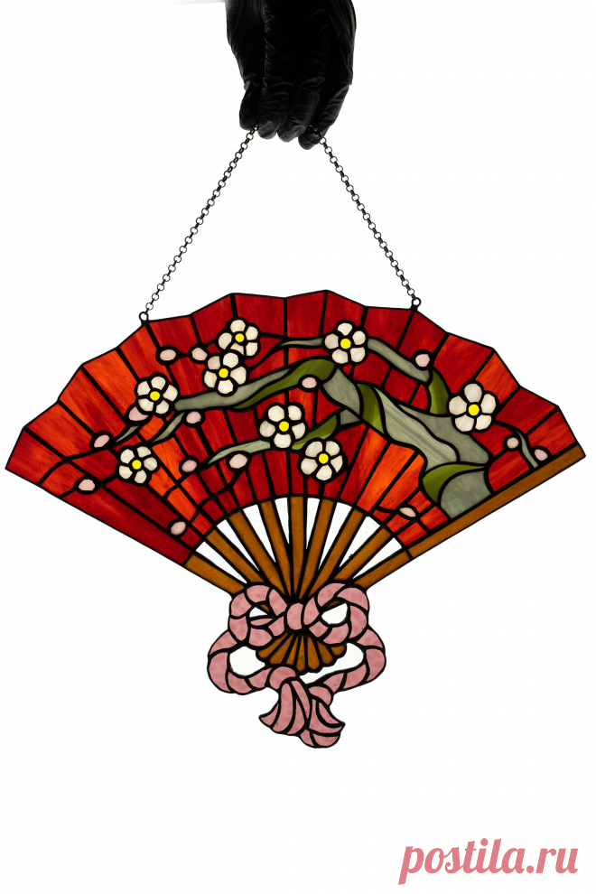Stain glass Fan Hanging glass Succulent decor Modern stained glass Chr Stained glass piece made in a single copy according to my own design.Made from glass pieces using the Tiffany copper foil technique. Number of glass pieces 200.You will get it completely ready for installation. It comes with a self-adhesive hook and chain.It will be a great gift for friends or relatives. Width: 14 inch