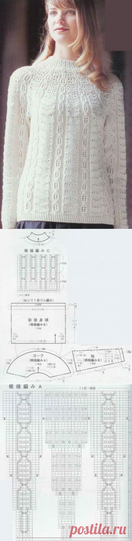Белый свитер спицами