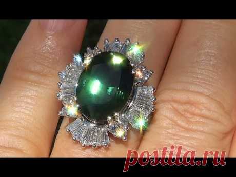 GIA Certified UNHEATED VVS1 Natural Green Sapphire Diamond 14k Cocktail Engagement Ring - A131370a