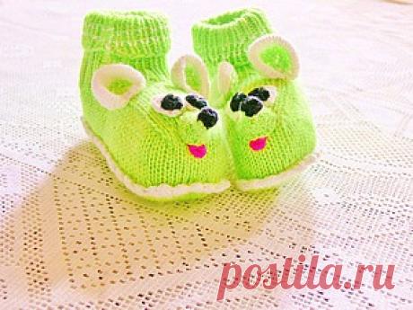 Пинетки вязаные спицами Мышки для Малышки - Ярмарка Мастеров - ручная работа, handmade