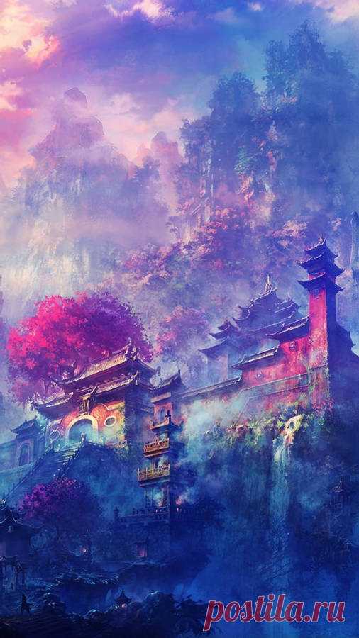 Download Mystical Buildings In Mountains Art Wallpaper | Wallpapers.com Download Mystical Buildings In Mountains Art wallpaper for your desktop, mobile phone and table. Multiple sizes available for all screen sizes. 100% Free and No Sign-Up Required.