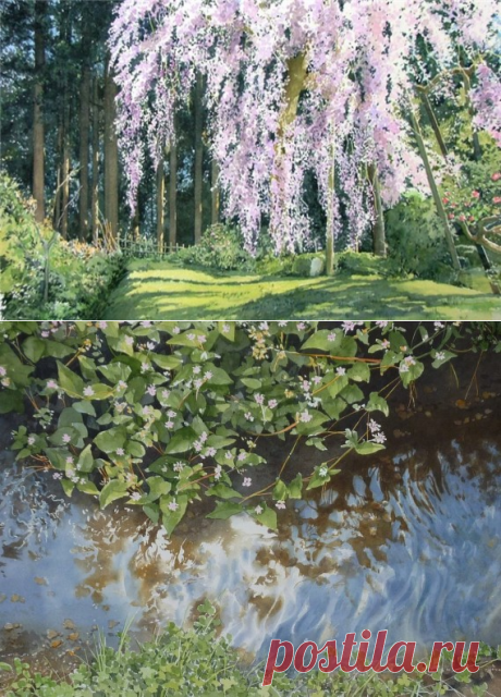 Акварели японского художника Abe Toshiyuki. Времена года. Весна.