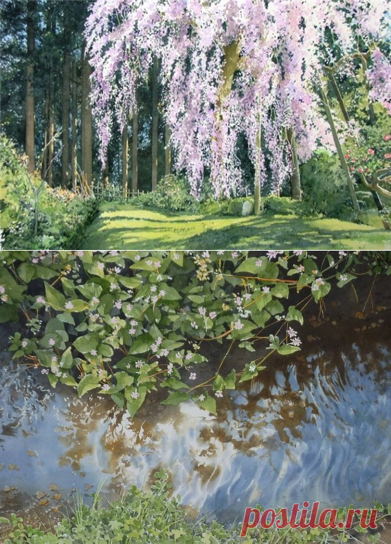 Акварели японского художника Abe Toshiyuki. Времена года. Весна.