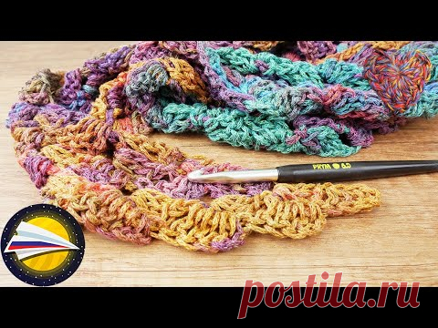 Летняя косынка крючком из хлопковой блестящей пряжи Воздушный дырчатый узор для летних вещей крючком