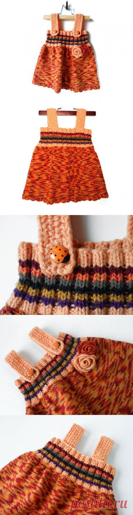 Knitted Baby Girl Dress Orange Multicolor 9 от SasasHandcrafts