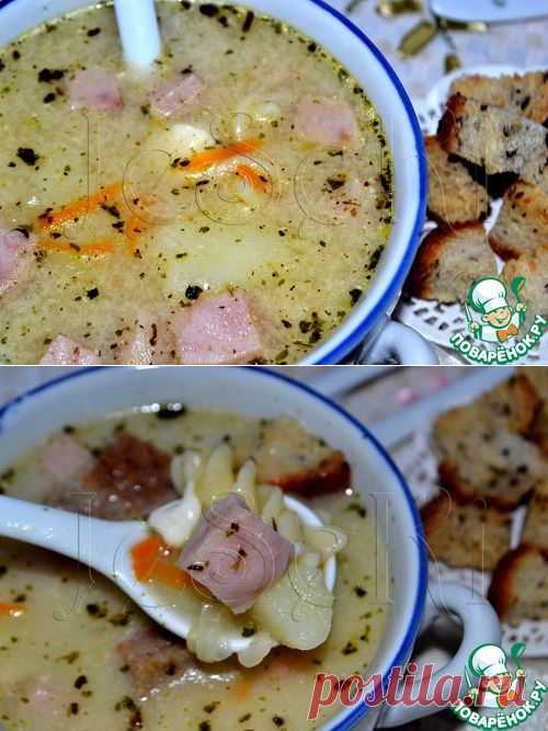 Сливочно-сырный суп с ветчиной и сухариками - кулинарный рецепт