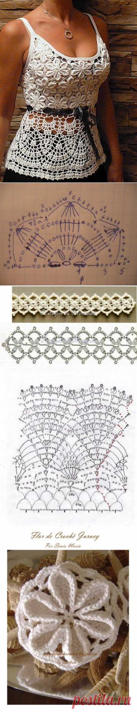 К лету: вяжем эффектный топ крючком. Схемы, МК.