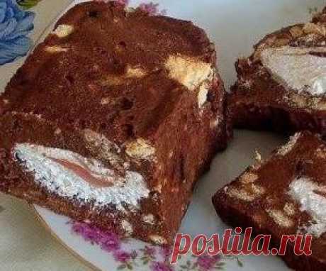 Шоколадный кекс с зефиром без выпечки
