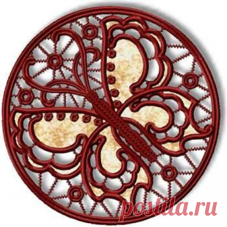 Advanced Embroidery Designs - Cutwork Lace Butterfly in a Circle