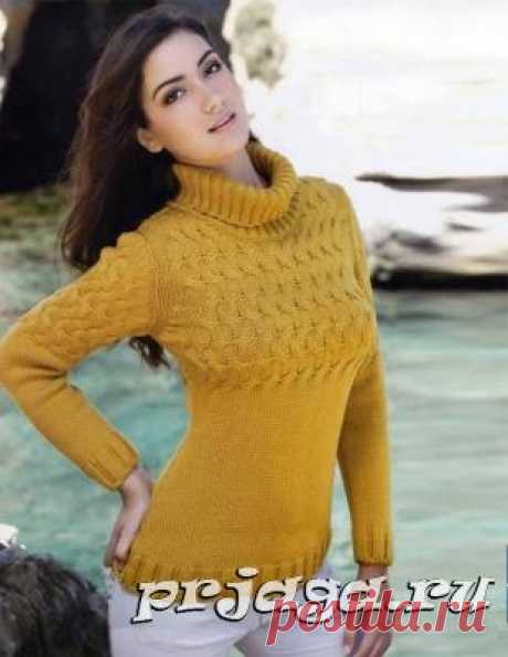 Свитер спицами цвета пшеничной нивы