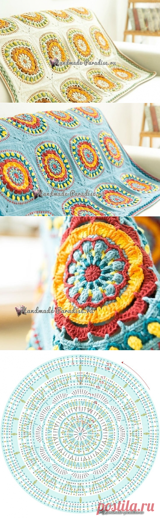 Плед крючком мотивами «мандала». Схемы - Handmade-Paradise