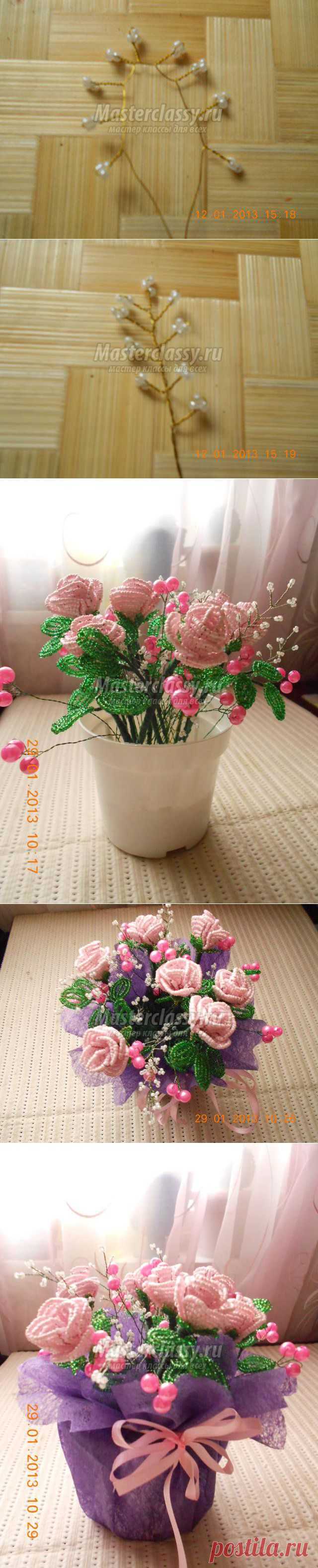 Бисероплетение цветов. Розы из бисера. Мастер класс с пошаговым фото