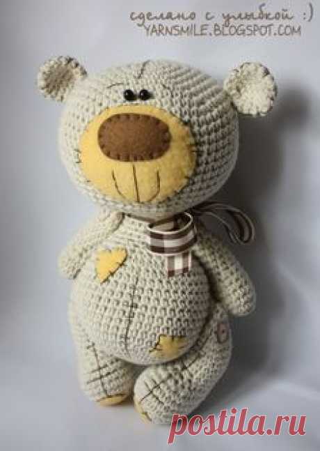 мишка с заплатками тедди вязаный крючком мк описание teddy bear with patches crochet pattern