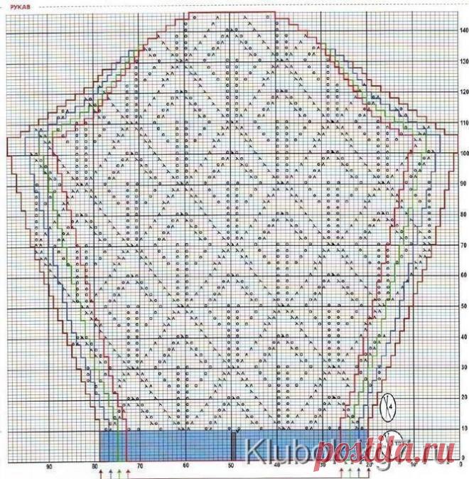 Вязаный свитер спицами с горловиной и узором листья