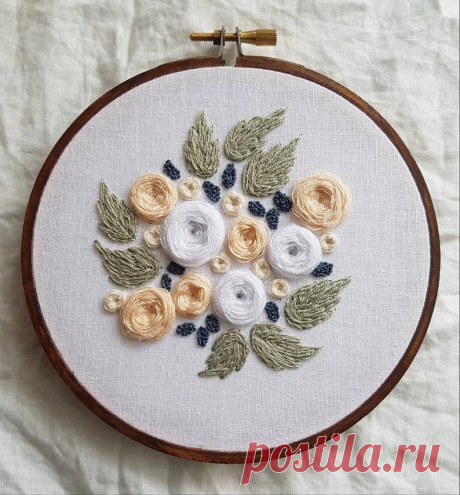Embroidered flowers wedding bouquet peach/navy | Etsy