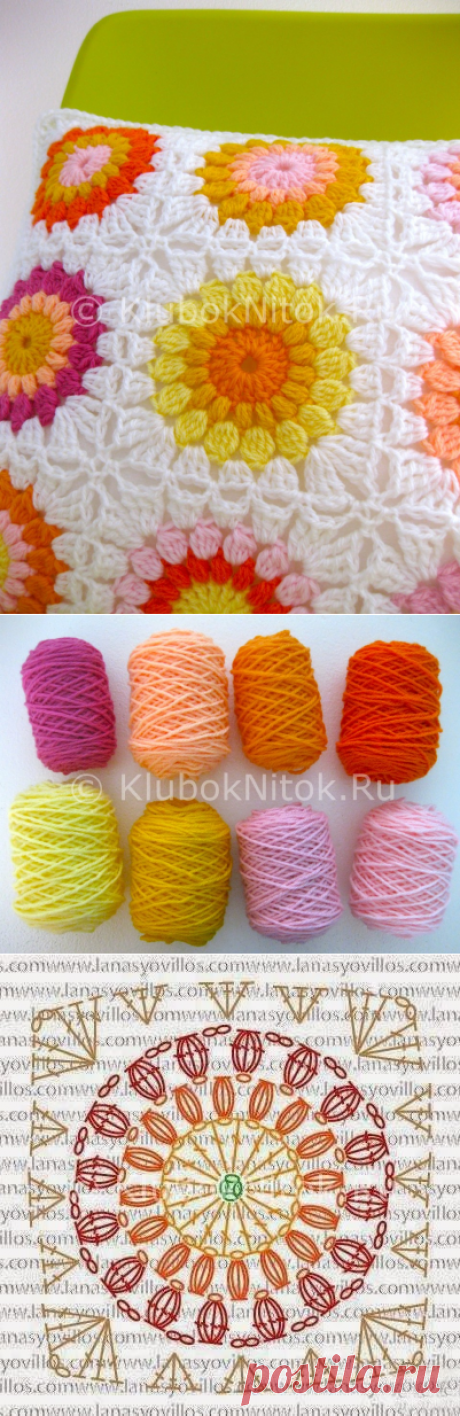 Красивая подушка из мотивов крючком