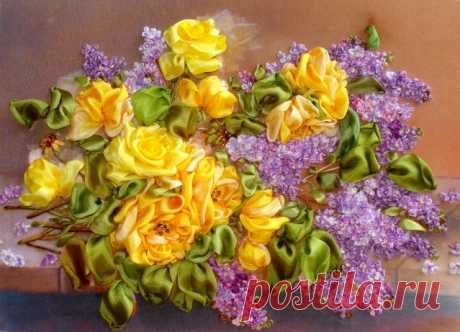Сирень и розы. / Вышивка / Вышивка лентами