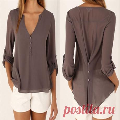 Uk Summer Womens V-Neck Chiffon Long Sleeve Casual T-Shirt Blouse Plus Size 8-22