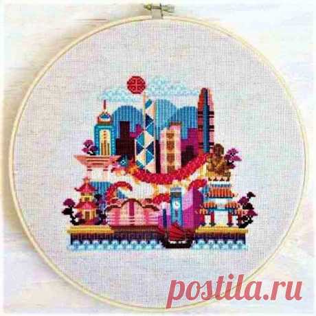 Cross Stitch City Kit Round Cross Stitch Embroidery Kit Diy | Etsy