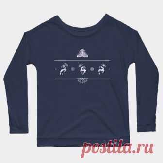 Christmas Tree and Reindeers - Christmas Sweater - Long Sleeve T-Shirt | TeePublic