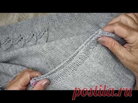 Обвязка проймы жилета резинкой 1×1. Ритм набора петель из кромочных.