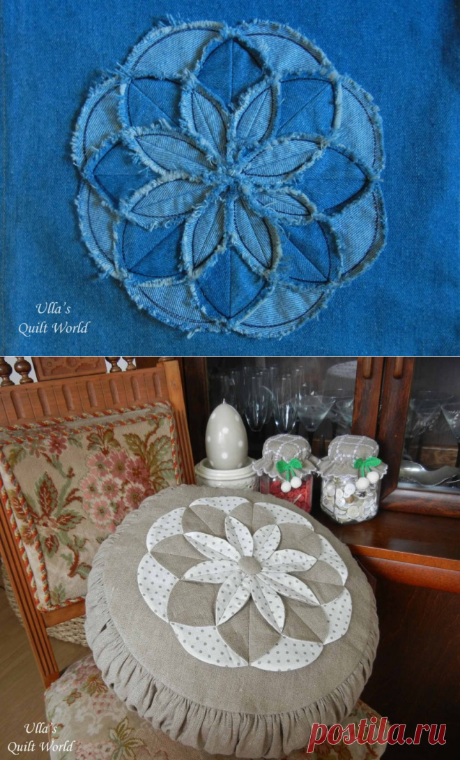 Подушки с орнаментом из круглых лоскутов