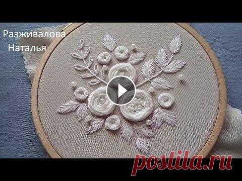 МК. Монохромная вышивка. Роза-паутинка. Monochrome embroidery. Создадим нежную монохромную вышивку. Рассмотрим как вышить розу-паутинку двумя способами. Для вышивки нужны: ткань ( у меня габардин), пяльцы (у меня ...